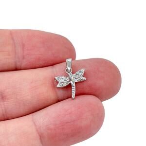 Estate Sterling Silver 925 Cubic Zirconia Dragonfly Dangle Pendant